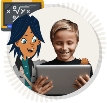 A student with a Wonder Math hero enjoying the class on a tablet