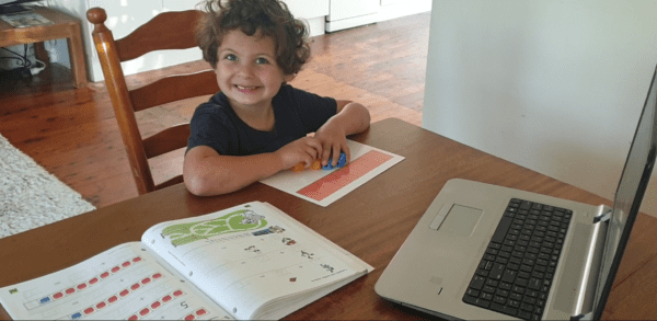 My son, Luke, doing his BJU Press homeschool math curriculum.
