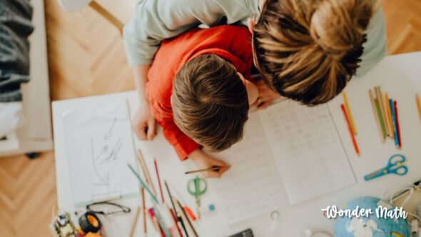 Mom and child doing homeschooling activities